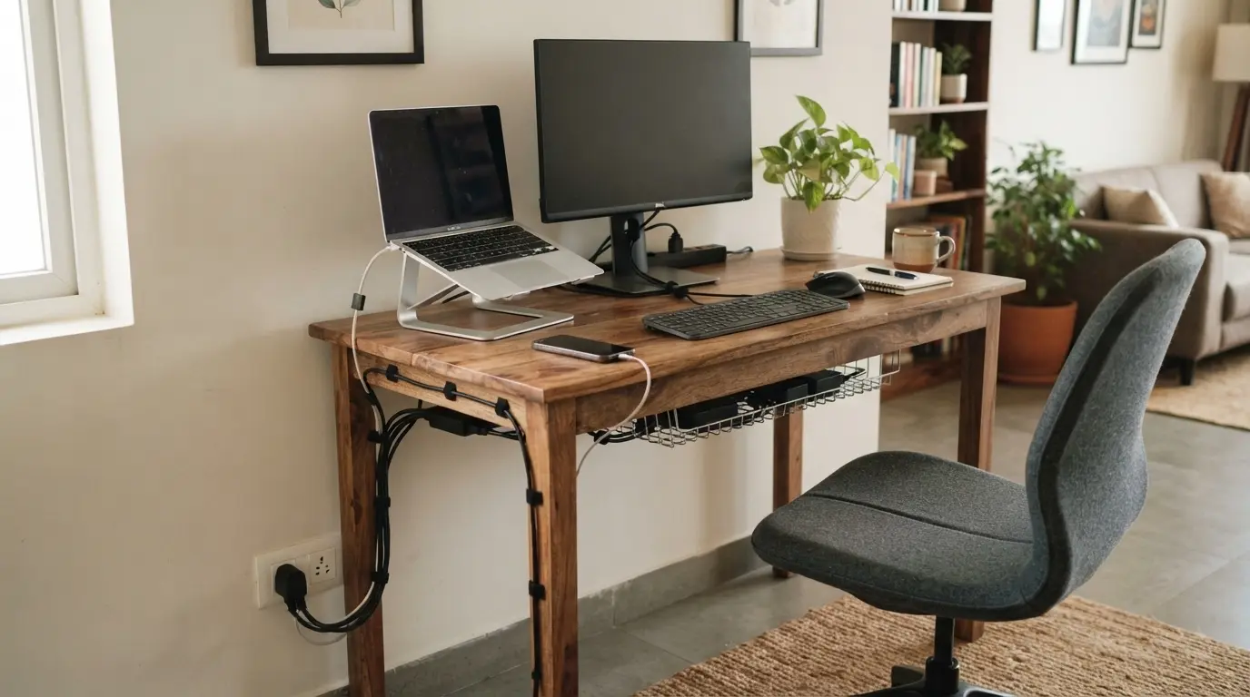 Cheap and organized cable management for a desk