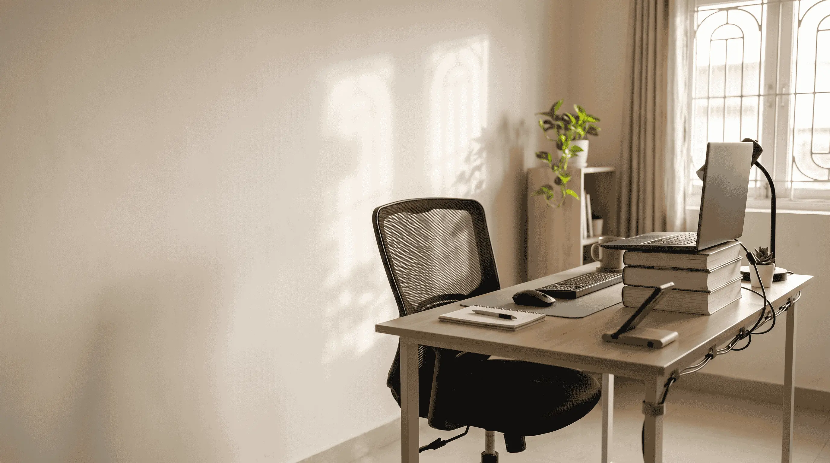 Budget ergonomic desk setup for a beginner working from home